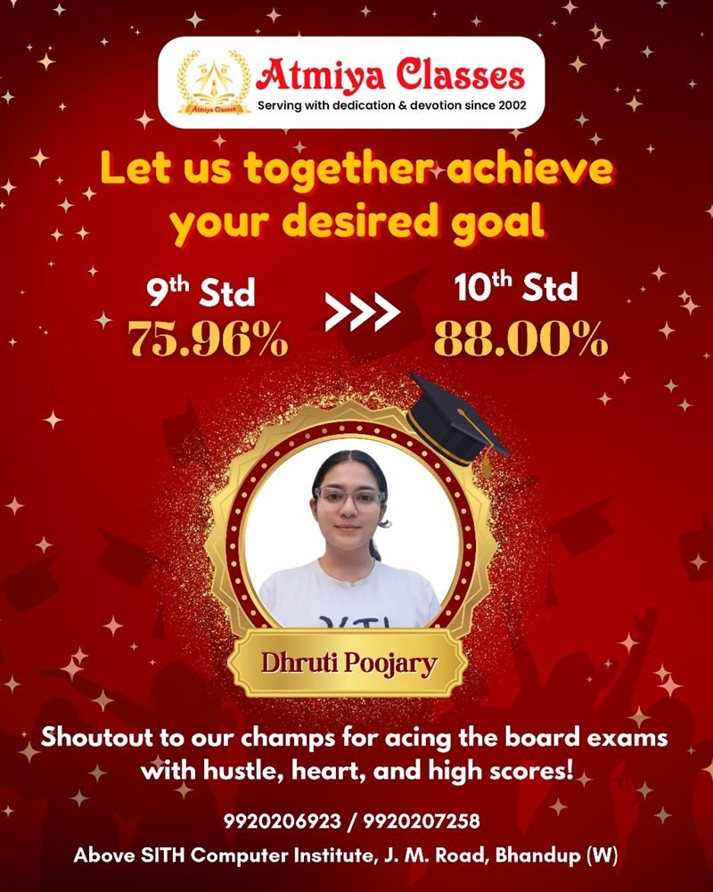 Dhruti Poojary — 75.96% in Standard 9 to 88.00% in the SSC board