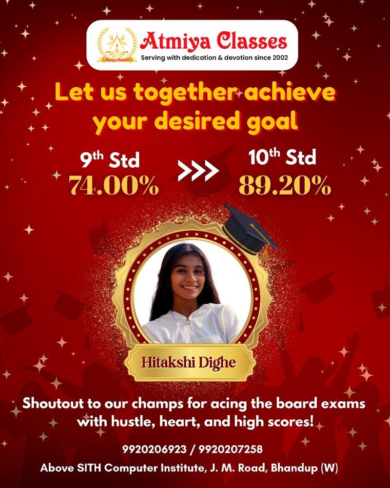 Hitakshi Dighe — 74.00% in Standard 9 to 89.20% in the SSC board